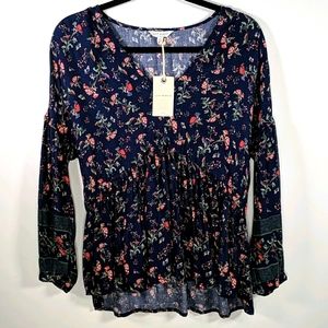 NWT Lucky Brand floral navy long-sleeve top